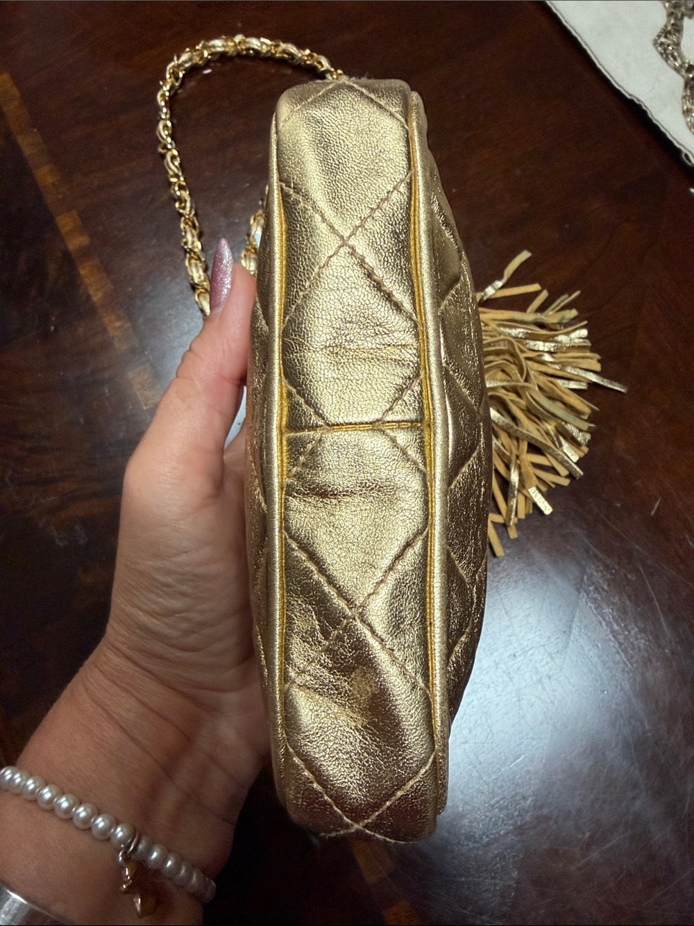CHANEL 1985 Vintage Rare Gold Quilted Mini Waist Bag/ Crossbody with Tassel - Picture 7 of 9